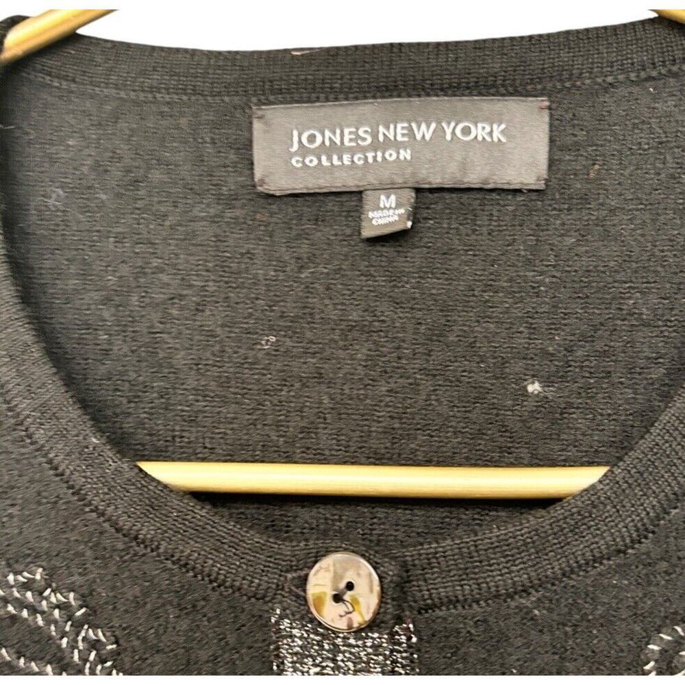 Jones New York Sz Medium 100% Merino Wool Cardigan Sweater Embroidered Holiday - Picture 2 of 6